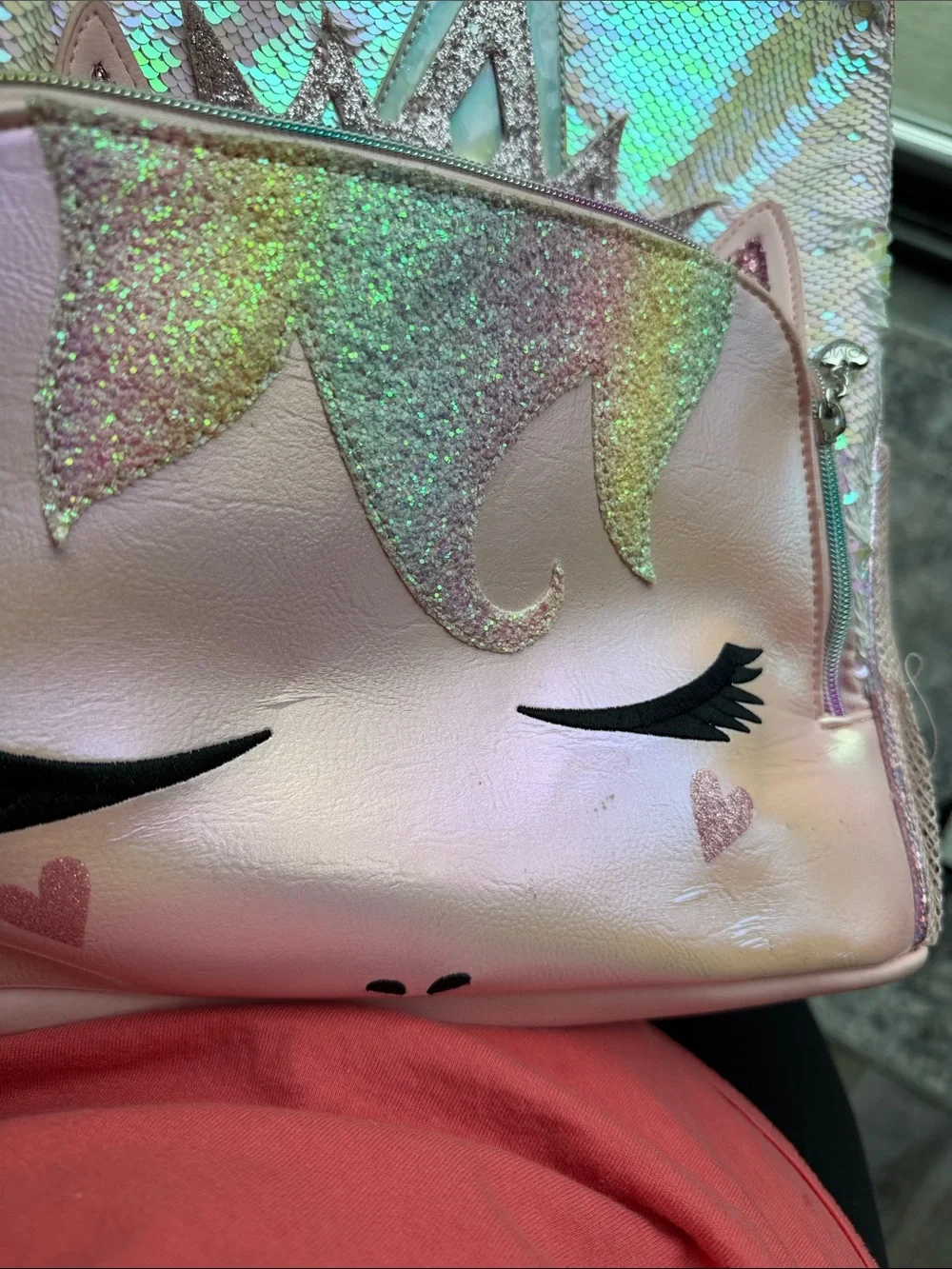 Girls Pink Unicorn Sequin Kids Backpack with Shimmer Front